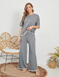 New Knitting Suit Sweater Suit Short Sleeve Pullover Wide Leg Pants Grayceful LLC