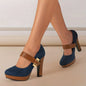 [Retro Heeled Pumps] Women's Retro Style Round Toe High Heeled Pumps, Buckle Platform Block Heel Shoes, Women's Footwear NovaCart
