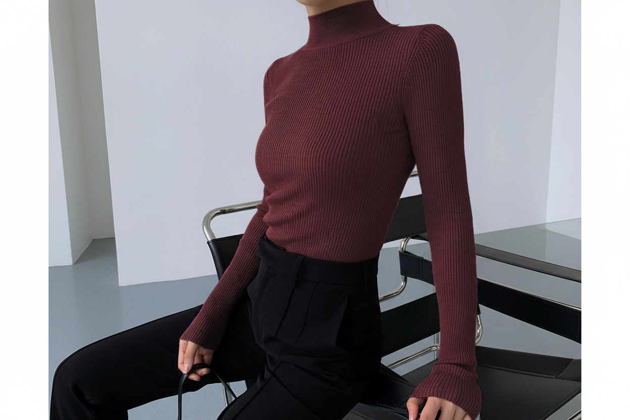 Women’s Tight Fit Crew Neck Knitted Top – Slim Sweater FitiqueFit