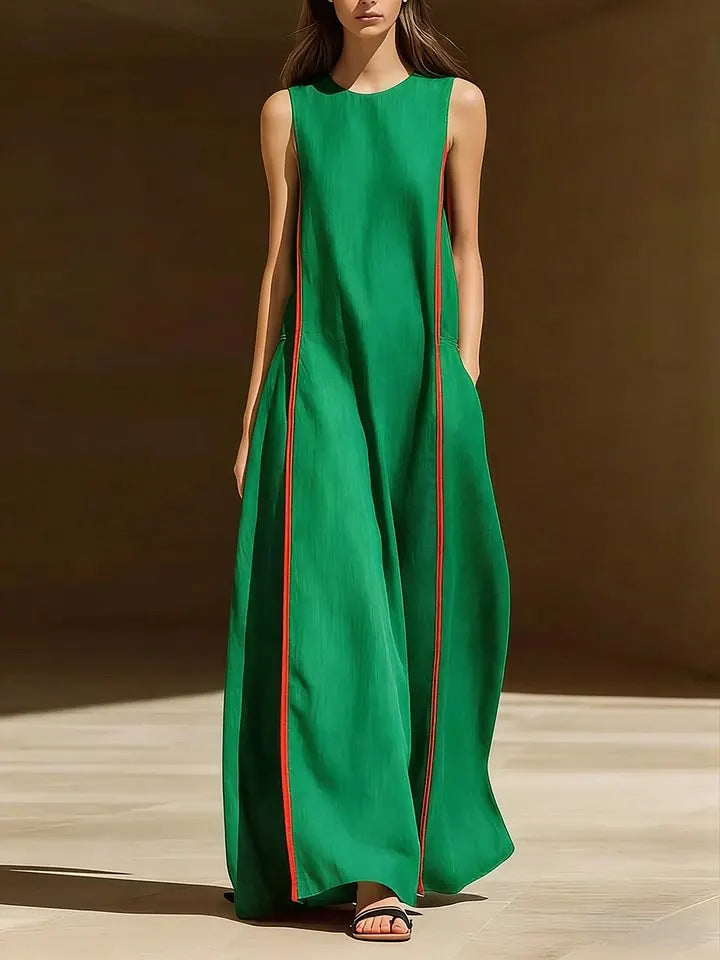 Women's Linen Sleeveless Loose Striped Maxi Dress FitiqueFit