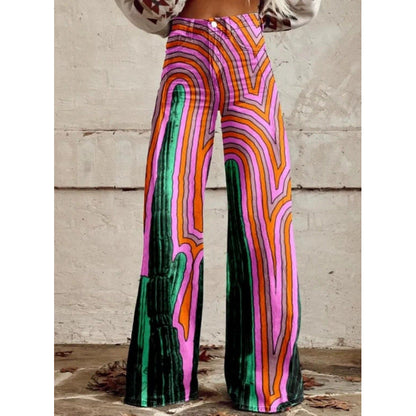 Women's Printed Flare Pants – Mid-Waist Full Length Plus Size FitiqueFit