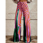 Women's Printed Flare Pants – Mid-Waist Full Length Plus Size FitiqueFit