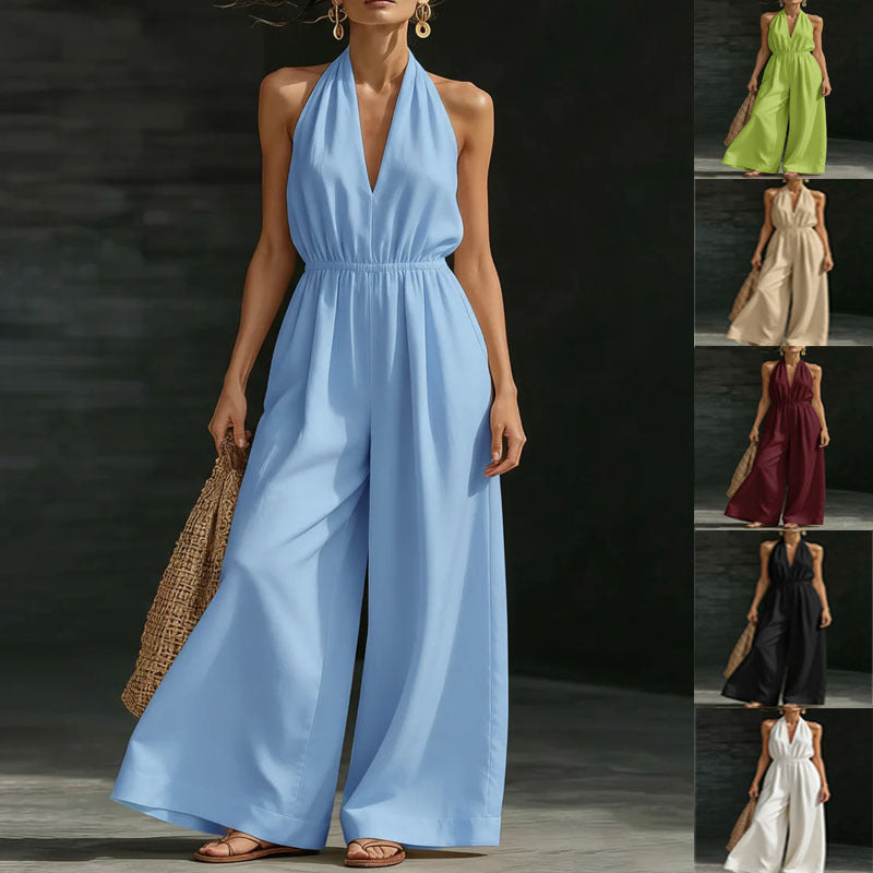 Women’s V-Neck Halter Neck Wide-Leg Jumpsuit FitiqueFit