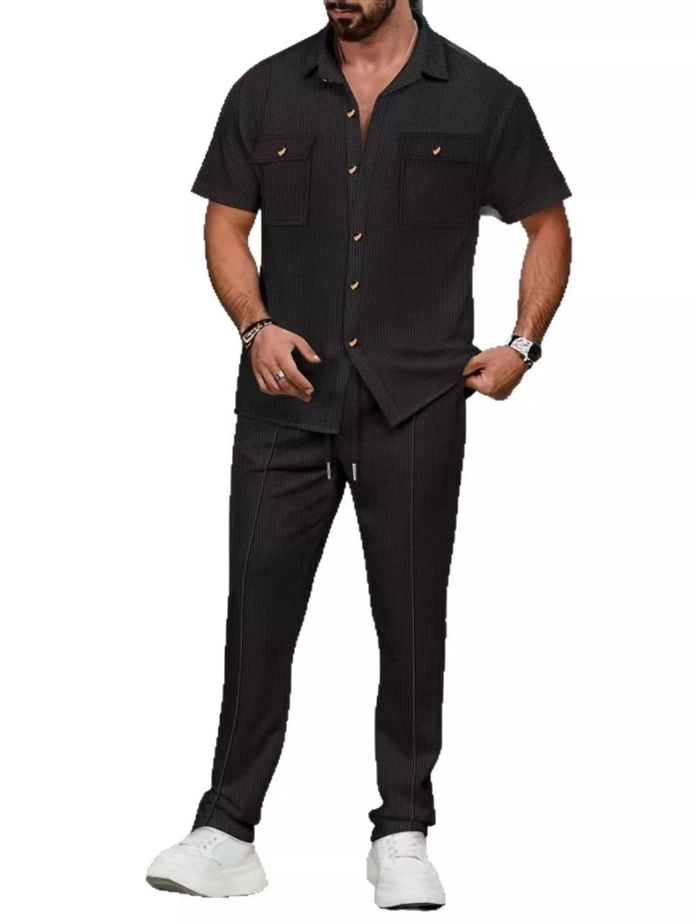 Men's Full Size Casual Short Sleeve Shirt and Pants Set Plus Size New Era Fashion LLc