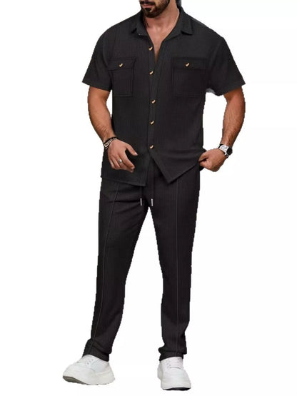 Men's Full Size Casual Short Sleeve Shirt and Pants Set Plus Size New Era Fashion LLc