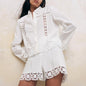 Women's Hollow-Out Patchwork Tassel Coat – Long Sleeve Lapel Button-Down Jacket FitiqueFit