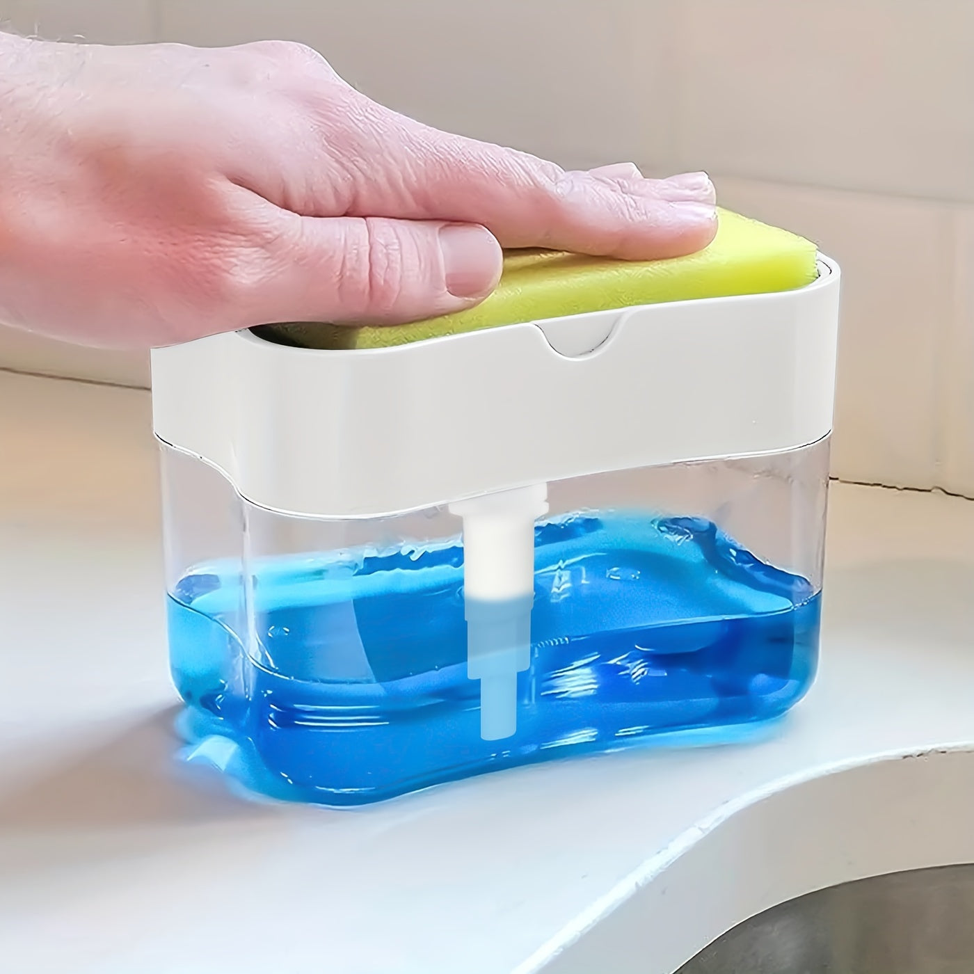 Modern Space-Themed • 1pc ABS Plastic Dish Soap Dispenser • Sponge Holder • Lightweight Square Kitchen Sink Accessory • Hand Wash Only • Solid Color Design NovaCart