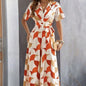 Women's Geometric Print Lace-Up Shirt Jumpsuit – Wide-Leg High-Waist Boho FitiqueFit