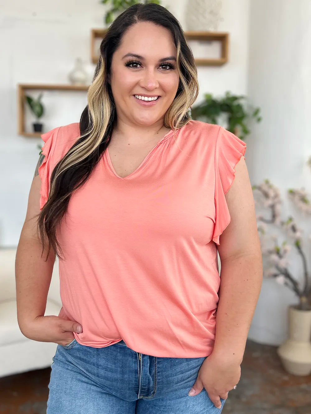 Basic Bae Full Size Bamboo Notched Ruffled Short Sleeve T-Shirt New Era Fashion LLc
