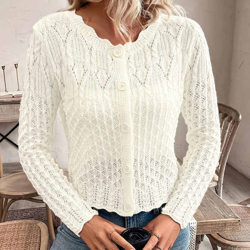 Women's Solid Color Elegant Round Neck Cardigan Top FitiqueFit