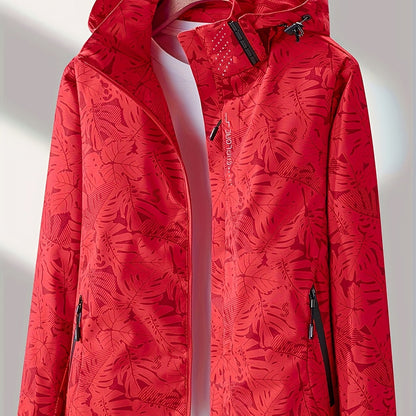 Women'S Outdoor Windbreaker Jacket | Casual Stand Collar, Non-Stretch Fabric, Random Print, Long Sleeve, Zipper Closure, Detachable Hood NovaCart