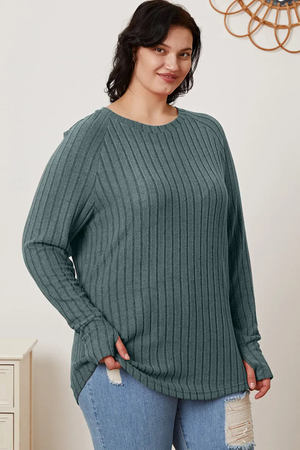 Basic Bae Full Size Ribbed Thumbhole Sleeve T-Shirt New Era Fashion LLc