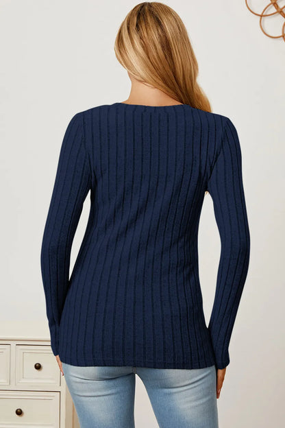 Basic Bae Full Size Ribbed V-Neck Long Sleeve T-Shirt New Era Fashion LLc