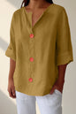 Women's V-Neck Cotton Linen Buttoned Blouse FitiqueFit