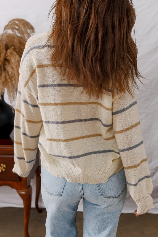 Stripe Buttoned V-Neck Cardigan Sweater Shop Style & More | Fresh Looks, Everyday Deals & Free Shipping