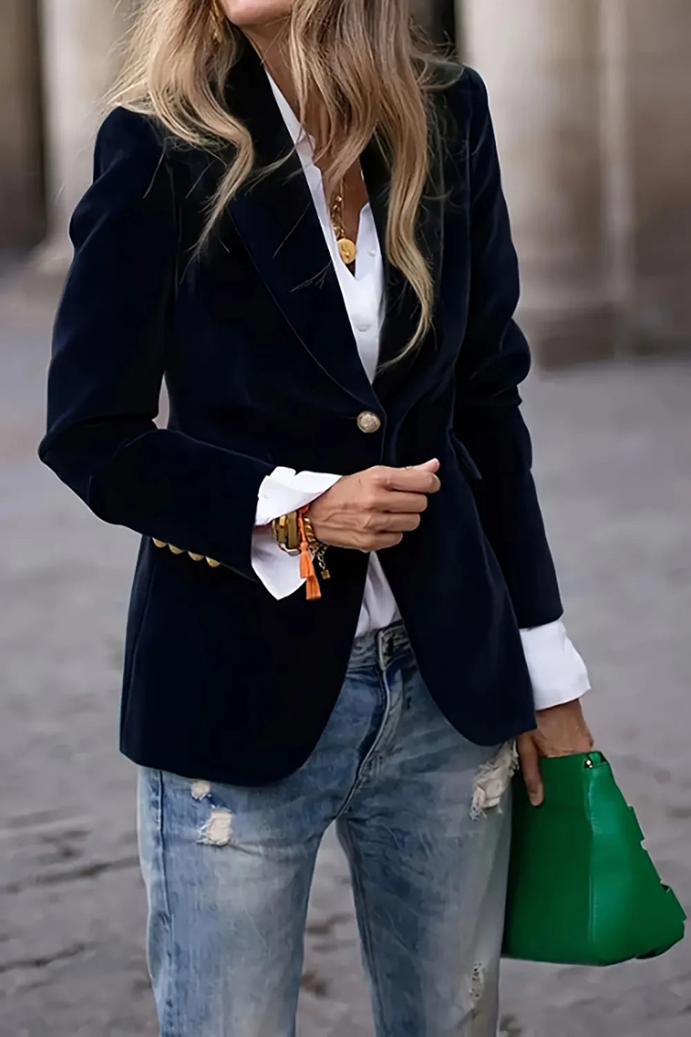 One-Button Lapel Collar Long Sleeve Blazer for Women FitiqueFit