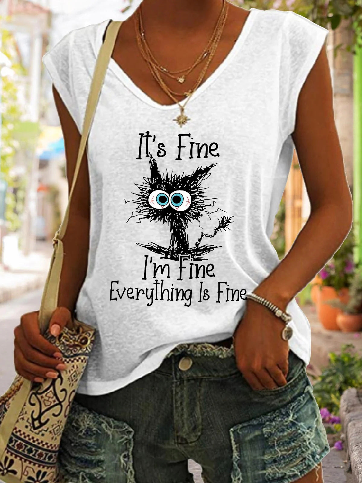 Women's V-Neck Printed Short Sleeve Loose Top – 14 Colors S–4XL FitiqueFit