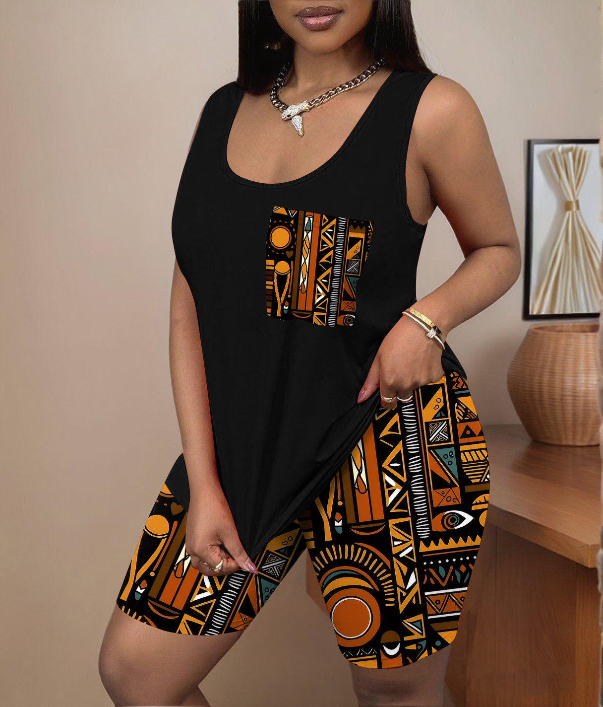 Leopard-print Halterneck Vest Top And Shorts Set New Era Fashion LLc