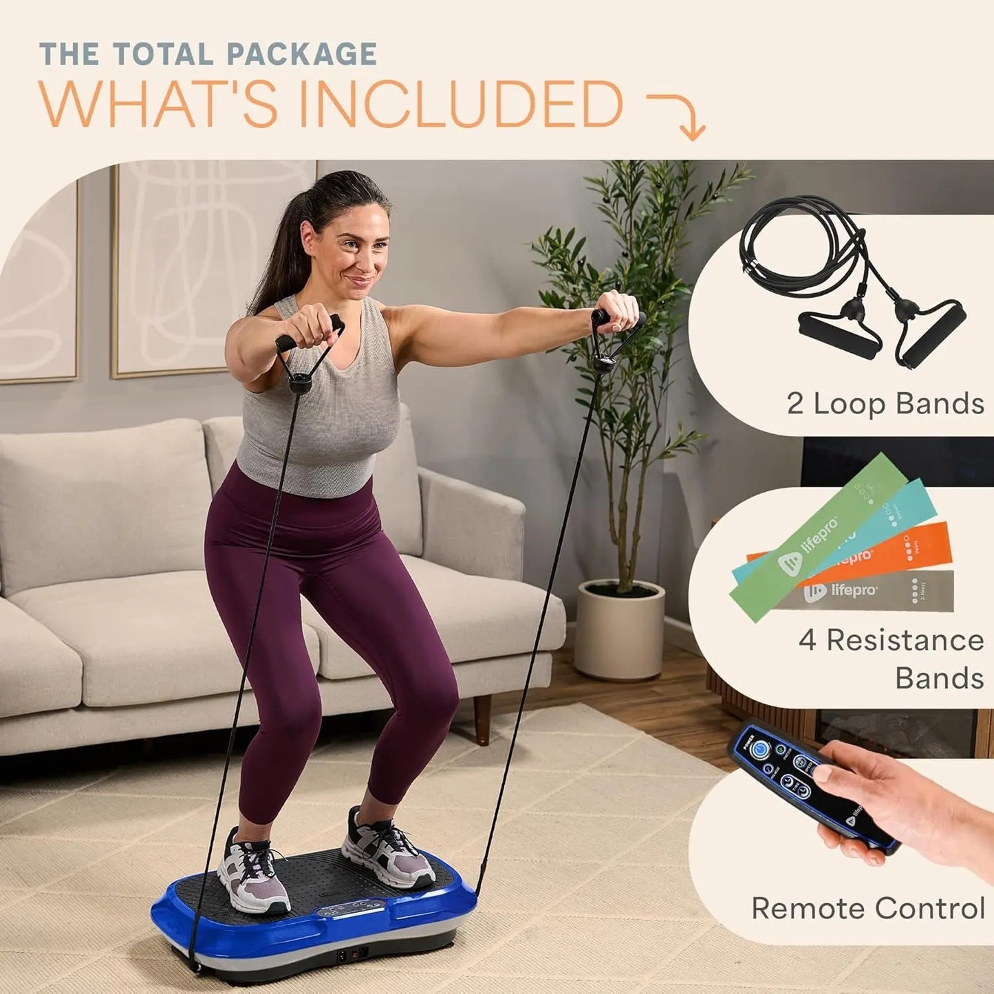 Waver Vibration Plate Exercise Machine for Lymphatic Drainage, Muscle Activation, Full-Body Workout Vibrating Platform with Loop Bands, Fitness Equipment for Strength Toning & Fat Loss