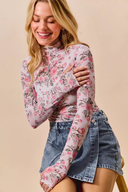 SO ME Floral Rose Print Mesh Sheer Layering Top New Era Fashion LLc