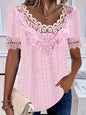 Women's Lace Patchwork Crew Neck Short Sleeve T-Shirt FitiqueFit