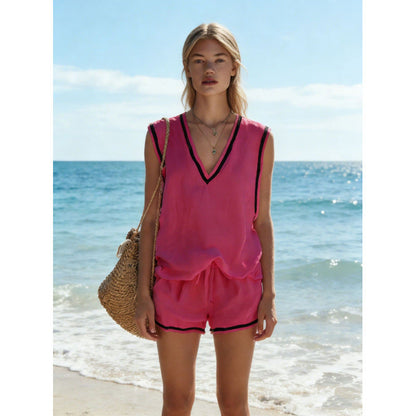 Women's V-Neck Vest & Shorts Two-Piece Set FitiqueFit