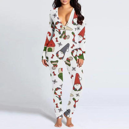 Printed Button Tight Jumpsuit For Women Grayceful LLC