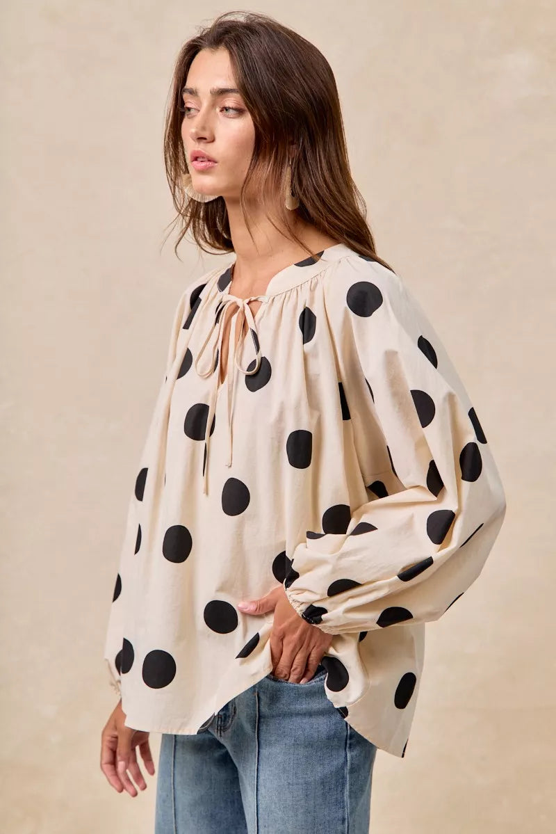 BiBi Polka Dot Exaggerated Balloon Sleeves Blouse FitiqueFit