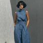 Women’s Cotton Linen Two-Piece Set – Sleeveless Top & Wide-Leg Pants FitiqueFit