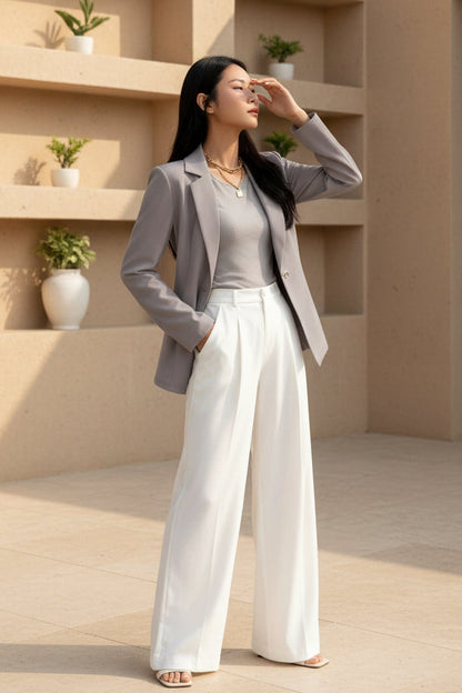 Women's Slim Fit Lapel Collar Long-Sleeve Blazer – Waist-Cinched FitiqueFit