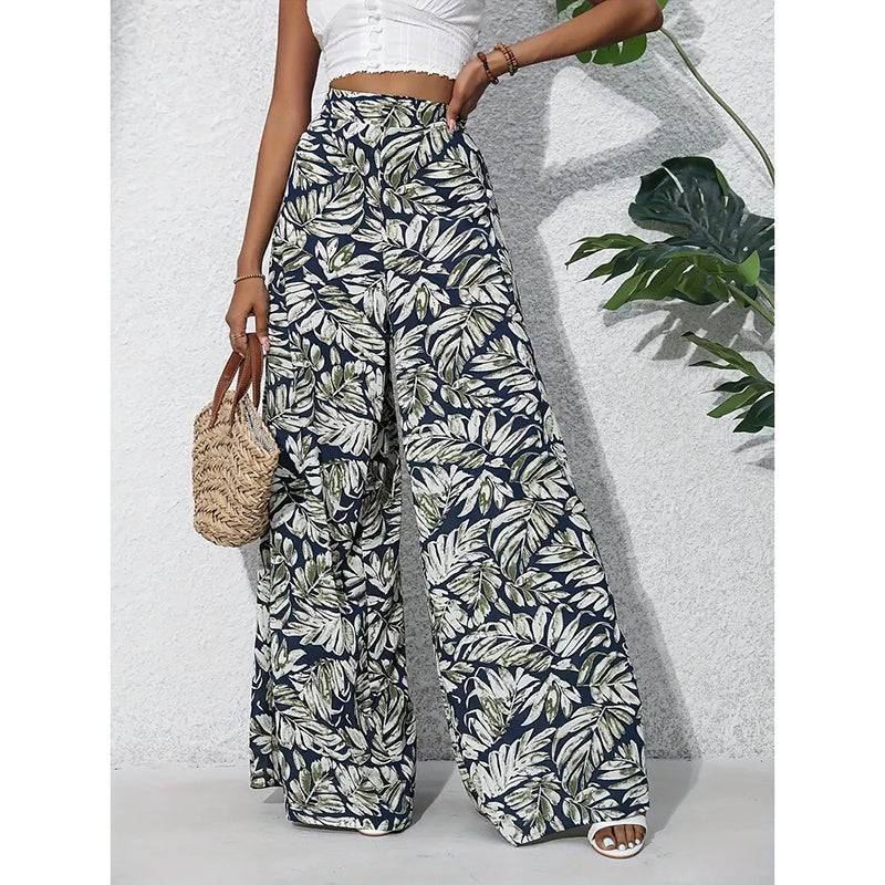 Women’s Printed High‑Waist Wide‑Leg Palazzo Pants FitiqueFit