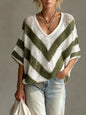 Women's V-Neck Knit Sweater – Loose Fit, Drop Shoulder, 3/4 Sleeve FitiqueFit