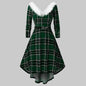 Christmas Women’s Fur Patchwork V-Neck Long-Sleeved Dress FitiqueFit