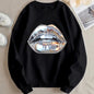 Womens Cartoon Silver Lip-Printed Sweatshirt See size chart under “more details” The Fashion Celestial