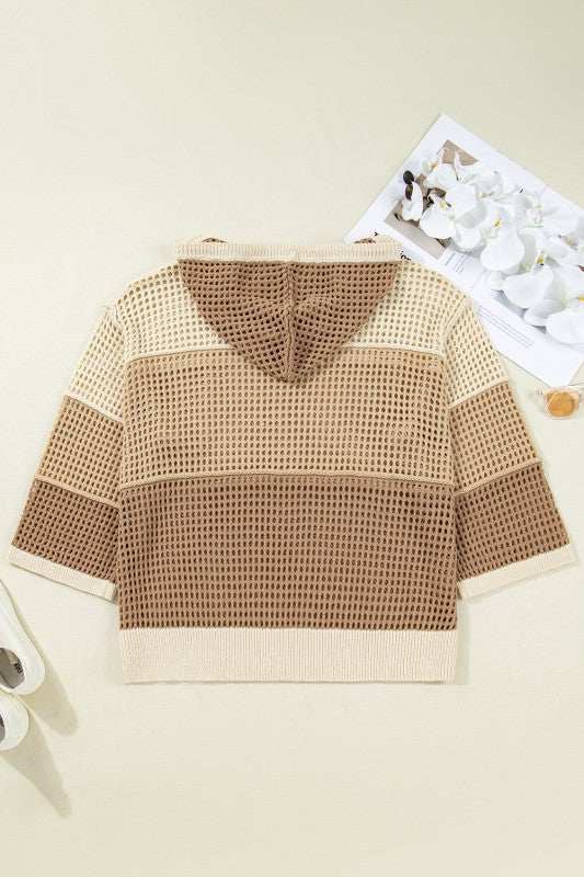 Plus Size Colorblock Hollowed Knit Hooded Sweater Shop Style & More | Fresh Looks, Everyday Deals & Free Shipping