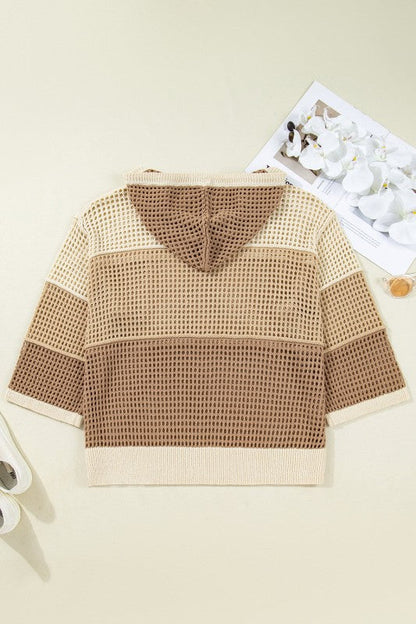 Plus Size Colorblock Hollowed Knit Hooded Sweater Shop Style & More | Fresh Looks, Everyday Deals & Free Shipping