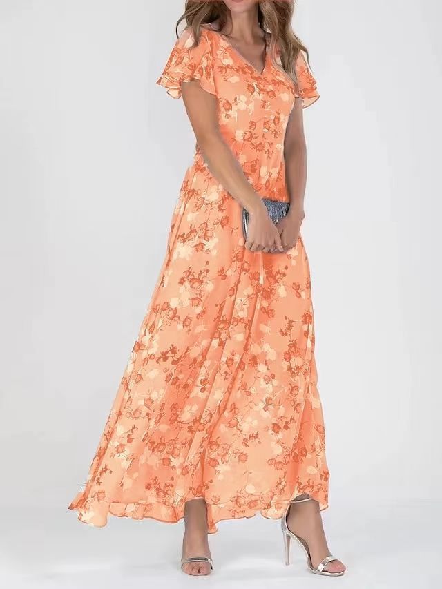 Flowers Print Short Sleeve Dress Summer Fashion Ruffle Beach Dresses Women's Clothing Grayceful LLC