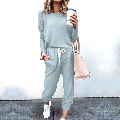 Women's Long Sleeve T-Shirt & Pencil Pants Set – Loose Fit, Striped & Solid FitiqueFit