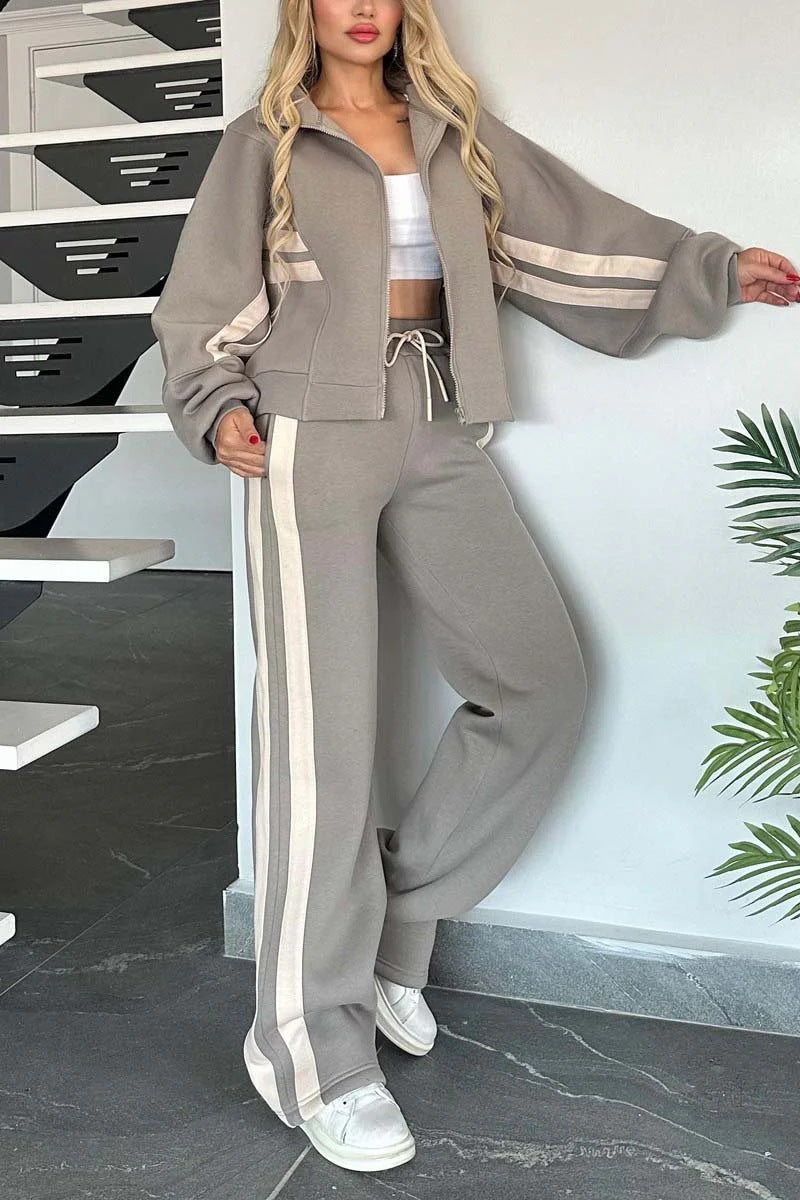 Women’s Y2K Striped Zip-Top Jacket – Retro Track Sports Suit FitiqueFit