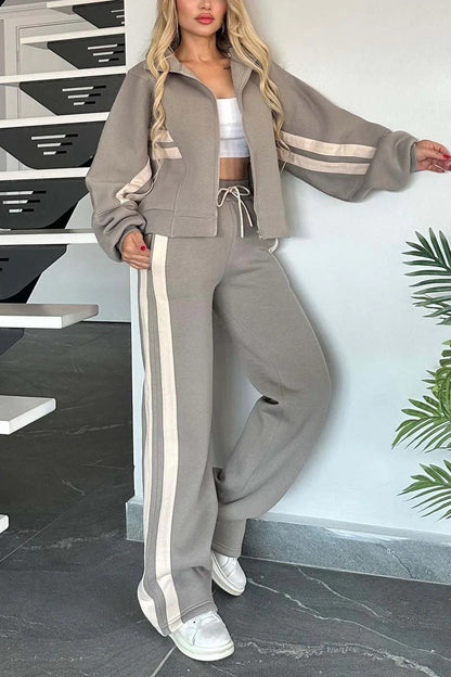 Women’s Y2K Striped Zip-Top Jacket – Retro Track Sports Suit FitiqueFit