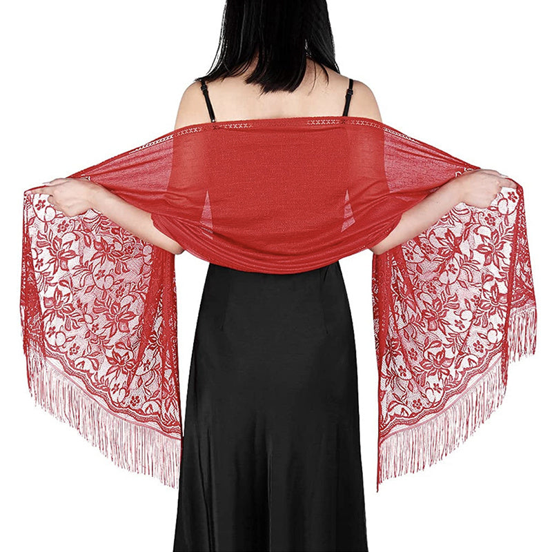 Women's Casual Shawl Wrap - Solid Color, Lightweight Polyester Knit - Going Out Essentials | Fringe Trim | Floral Lace Details NovaCart