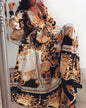 Vintage Floral Maxi Dress with V-Neck and Long Sleeves
