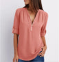 Plus Size V-Neck Long Sleeve Zip Chiffon Shirt