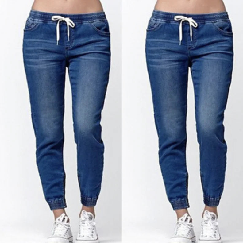 Women's Washed Lantern Denim Pants with Drawstring