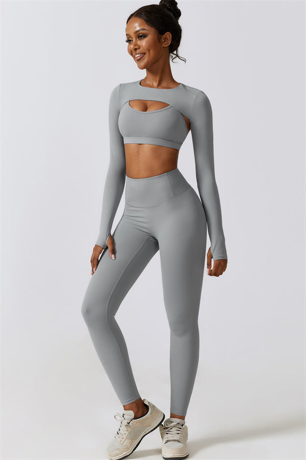 Juno Star Crop Top Sports Bra Leggings 3-Piece Set Fitglutes Activewear Gymwear Sportswear & Workout Clothes
