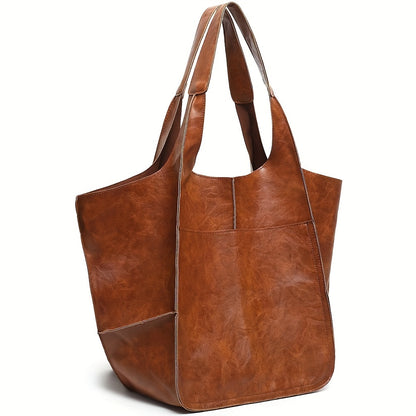 Large Capacity Retro PU Tote Bag For Women - Spacious & Stylish Handbag With Handy Front Pocket For Work, Travel & Everyday Chic NovaCart