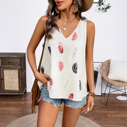 Women’s Feather Print V-Neck Camisole FitiqueFit