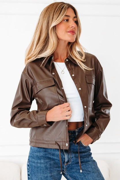 Leather Drawstring Hem Pocketed Jacket See size chart under “more details” The Fashion Celestial