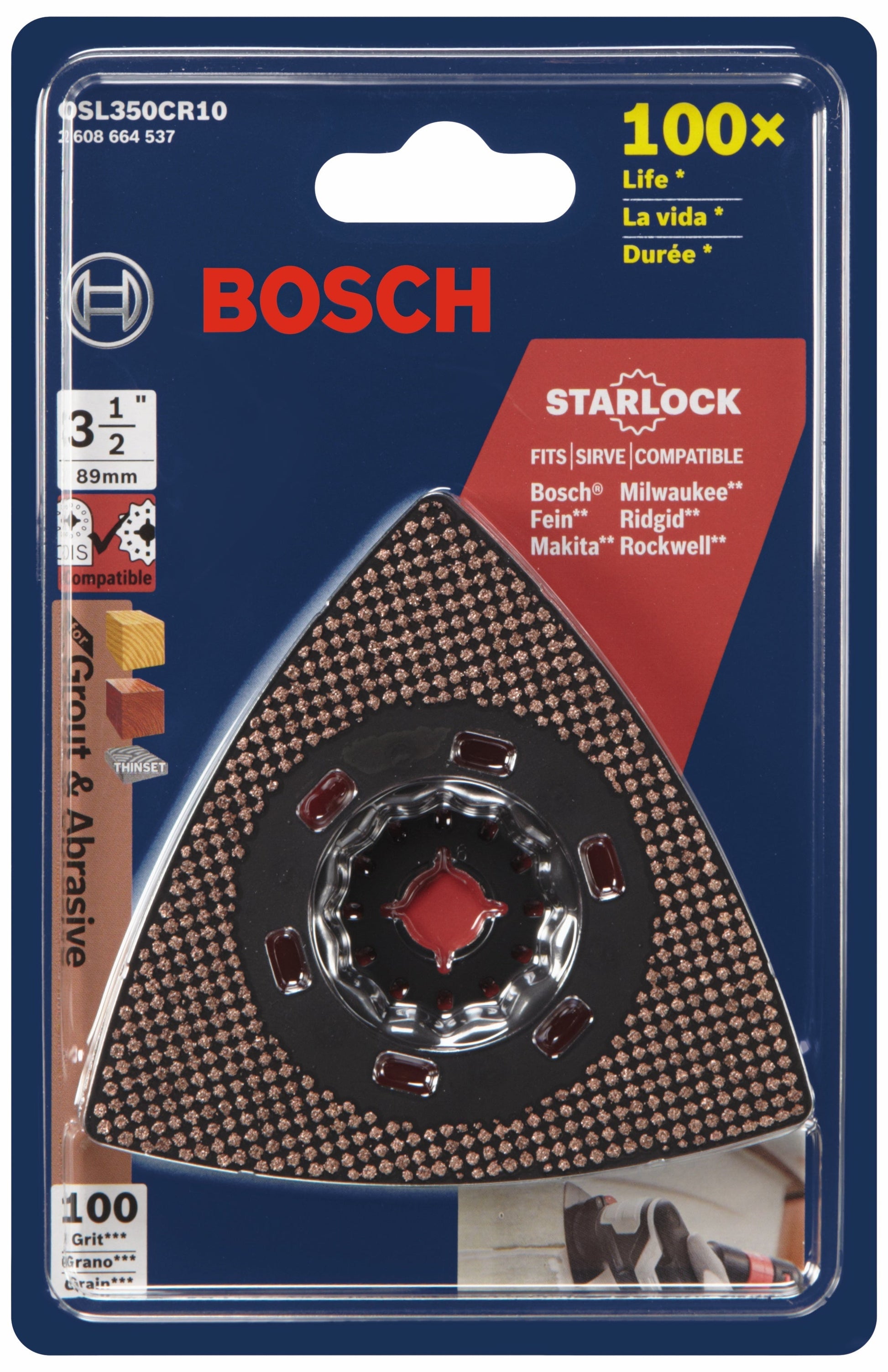 BOSCH OSL350CR10 Starlock® Oscillating Multi-Tool Carbide 100 Grit Delta Sanding Pad VM Hardware