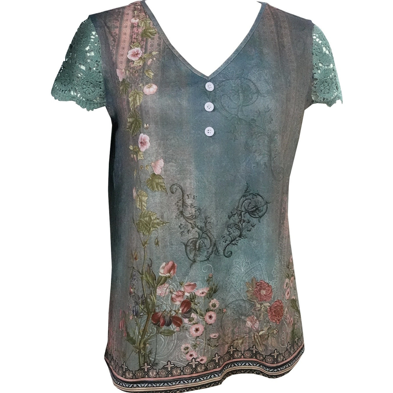 Women’s Floral Lace Sleeve Top – Elegant Short Sleeve Blouse FitiqueFit